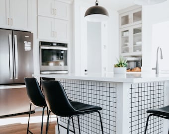 Black Grid Kitchen Island Wallpaper, Peel and Stick Vinyl