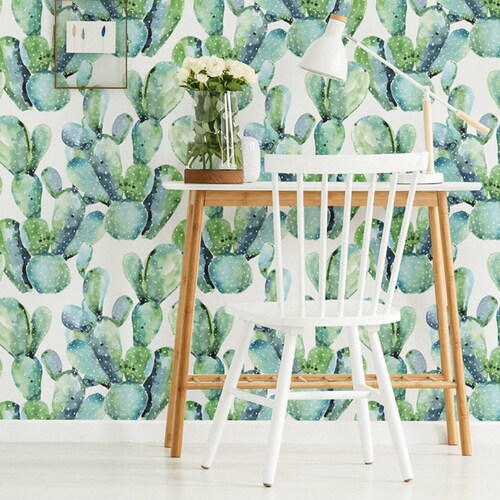 Watercolor Cactus Flowers Removable Wallpaper Cacti Wall Etsy