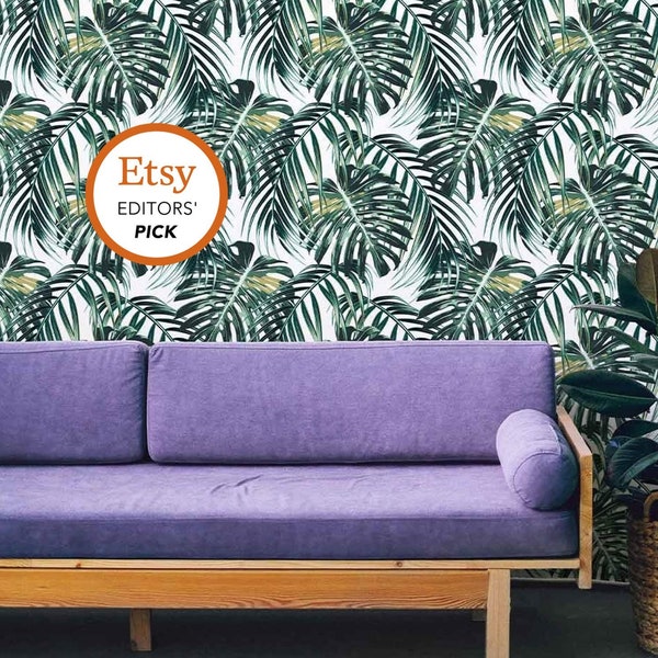 Monstera Leaf Wallpaper, Tropical Wall Mural, Removable Wallpaper