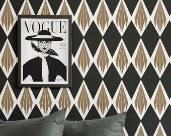 Art Deco Wallpaper, Black and Gold Geometric Peel and Stick Accent Wall