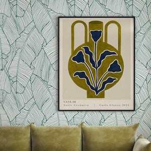 Forest Green Large Banana Leaf Wall Mural, Tropical Wallcovering, Self adhesive & Traditional wallpaper