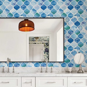 Bathroom Wallpaper Moroccan Tiles Bathroom Backsplash Peel and Stick Wallpaper Self Adhesive Blue Watercolor Powder Room Waterproof Decor