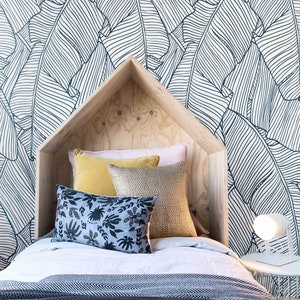 Blue Large Banana Leaf Wall Mural, Tropical Wallcovering, Self adhesive & Traditional wallpaper