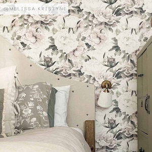 Light Peony Removable Wallpaper / Self Adhesive or Regular Peony pattern Wallpaper / Peony Wall Mural / Floral Wallpaper