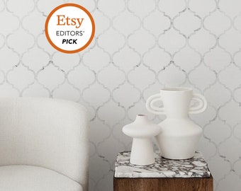 Marble Moroccan Wallpaper, Moroccan Tiles Wallpaper, White Marble Removable Wallpaper Peel and Stick Marble Tiles Wallpaper Temporary Mural