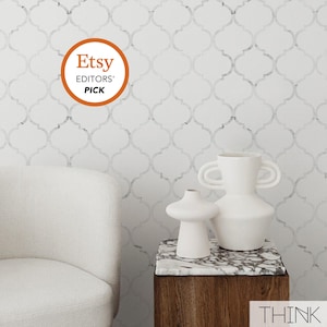 Marble Moroccan Wallpaper, Moroccan Tiles Wallpaper, White Marble Removable Wallpaper Peel and Stick Marble Tiles Wallpaper Temporary Mural