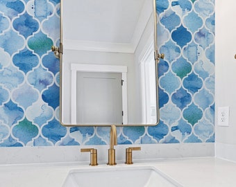 Bathroom Wallpaper Moroccan Tiles Bathroom Backsplash Peel and Stick Wallpaper Self Adhesive Blue Watercolor Powder Room Waterproof Decor