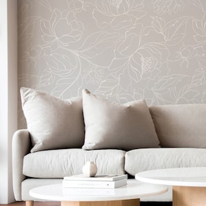 Grey Floral Print Wall Mural, peel & stick and traditional wallpaper
