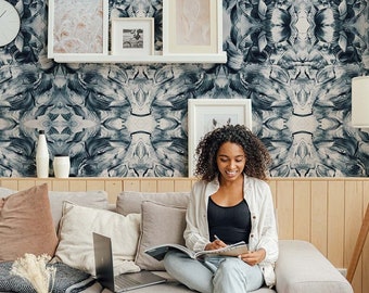 Abstract Ocean Blue Wallpaper, Bohemian Peel and Stick Wall Mural