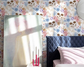 Floral Skull Gothic Wallpaper - Colorful Peel and Stick Mural