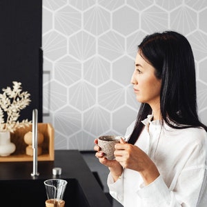 Grey Cement Tile Temporary Wallpaper, Geometric Regular Wallpaper, Geometric Wallpaper