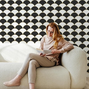 Scallop Removable Wallpaper, Geometric Regular Wallpaper, Grey Scallop Wallpaper