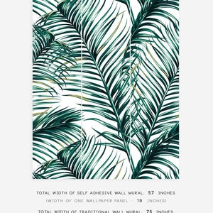 Large Palm Leaves Wall Mural, Tropical Jungle Large Wallpaper Peel And Stick Tropical Mural Wallpaper Green Jungle Accent Wall Wallpaper