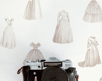 Victorian Doll Dress Pattern Wallpaper, Vintage Design, Traditional and Peel & Stick Option