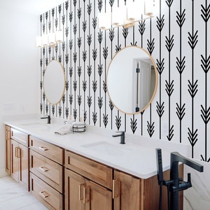 Black Arrow Self Adhesive Wallpaper / Regular or Removable Arrow Wallpaper / Scandinavian Wall Mural / Geometric Pattern Wall Decor