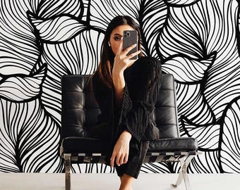 Oversized Floral Wallpaper Mural, Black and White, Peel & Stick