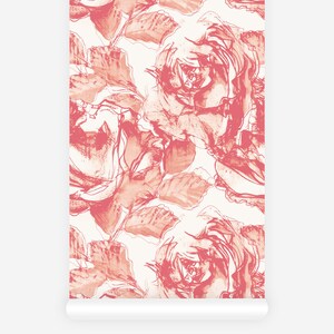 Abstract Pink Roses Pattern Wallpaper / Self adhesive Rose pattern Wallpaper / Flower Wallpaper / Rose Flower Removable Wallpaper
