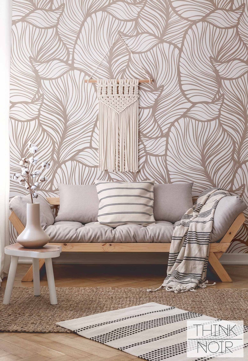 Neutral Oversized Floral Pattern Wall Mural Flower Wall Etsy