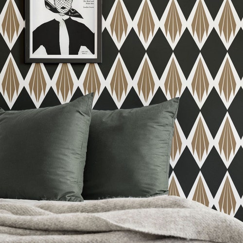 Art Deco Wallpaper, Black and Gold Geometric Peel and Stick Accent Wall