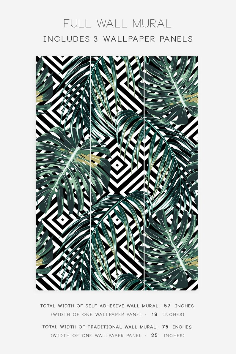 Dark Tropical Leaf Wallpaper, Peel and Stick Botanic Mural - Etsy