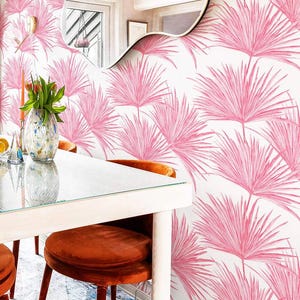 Pink Palm Springs Wallpaper Pink Girly Wallpaper Feminine Floral Wallpaper Accent Wall Pink Tropical Wallpaper Peel And Stick Botanic Mural