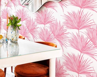 Pink Palm Springs Peel and Stick Wallpaper, Girly Tropical Mural