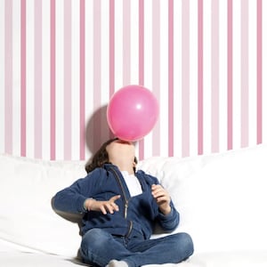 Classic Pink Retro Lines Wallpaper / Pink Self Adhesive or Regular Wallpaper / Striped Kids Room Wallpaper