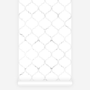 moroccan tile inspired wallpaper in light colors and marble effect