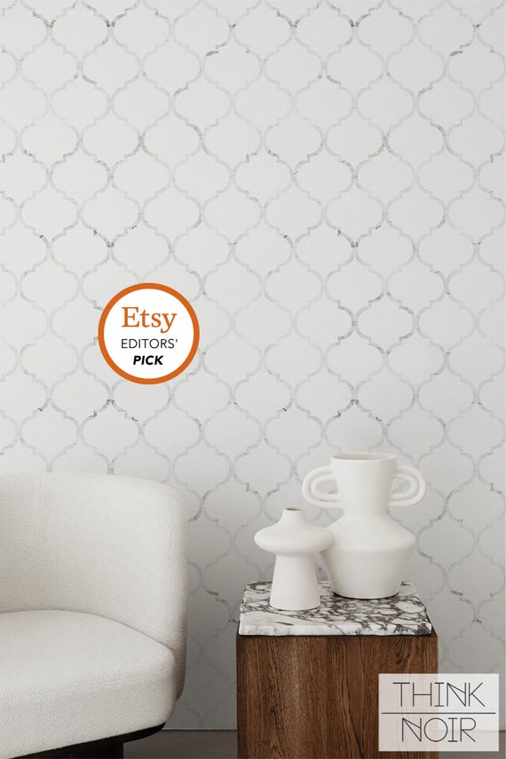 Marble Moroccan Wallpaper, Moroccan Tiles Wallpaper, White Marble Removable Wallpaper Peel and Stick Marble Tiles Wallpaper Temporary Mural