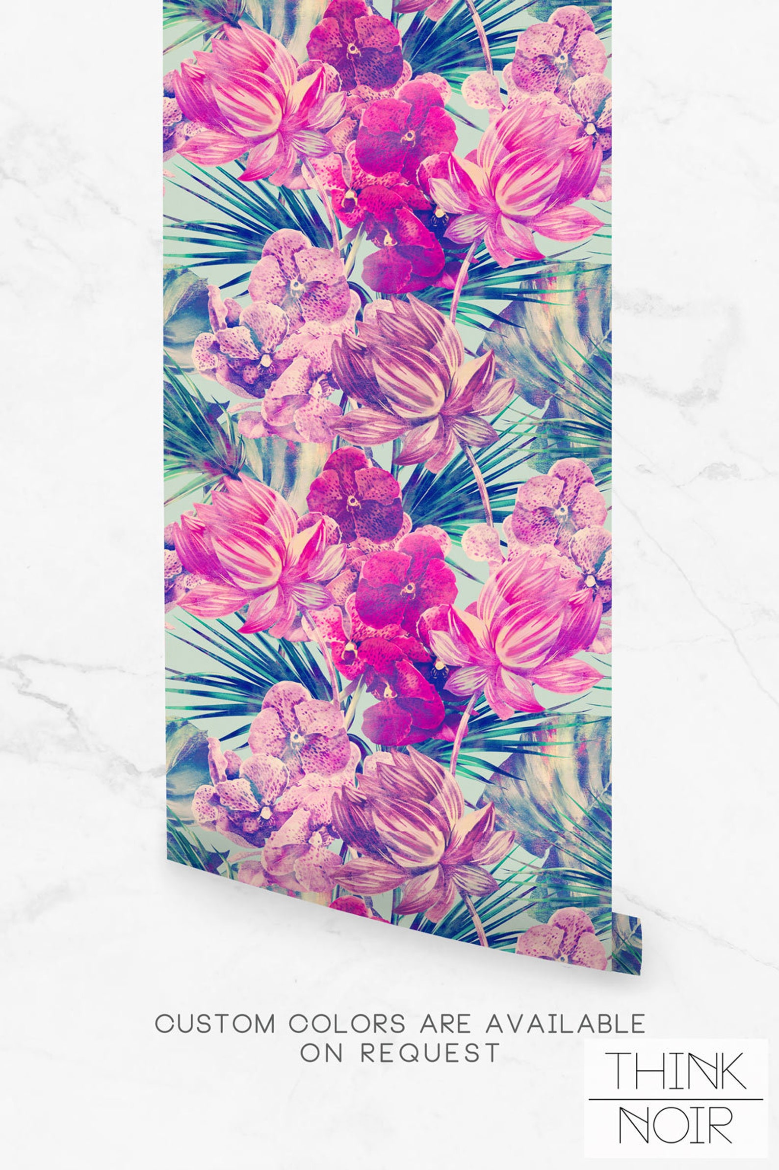 Pink Tropical Wallpaper / Self Adhesive Removable and Regular Etsy
