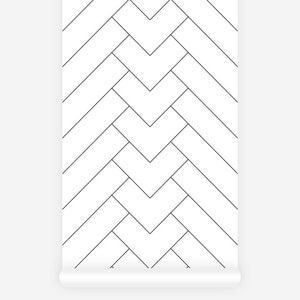 black and white herringbone tile pattern wallpaper