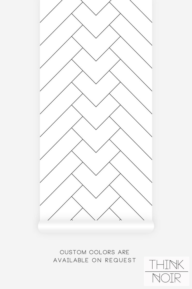 black and white herringbone tile pattern wallpaper