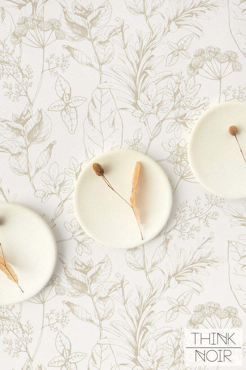 neutral color botanical flora pattern wallpaper