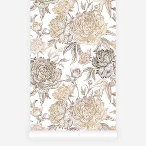 Botanical pattern Think Noir wallpaper panel in faux gold and rusty colors.