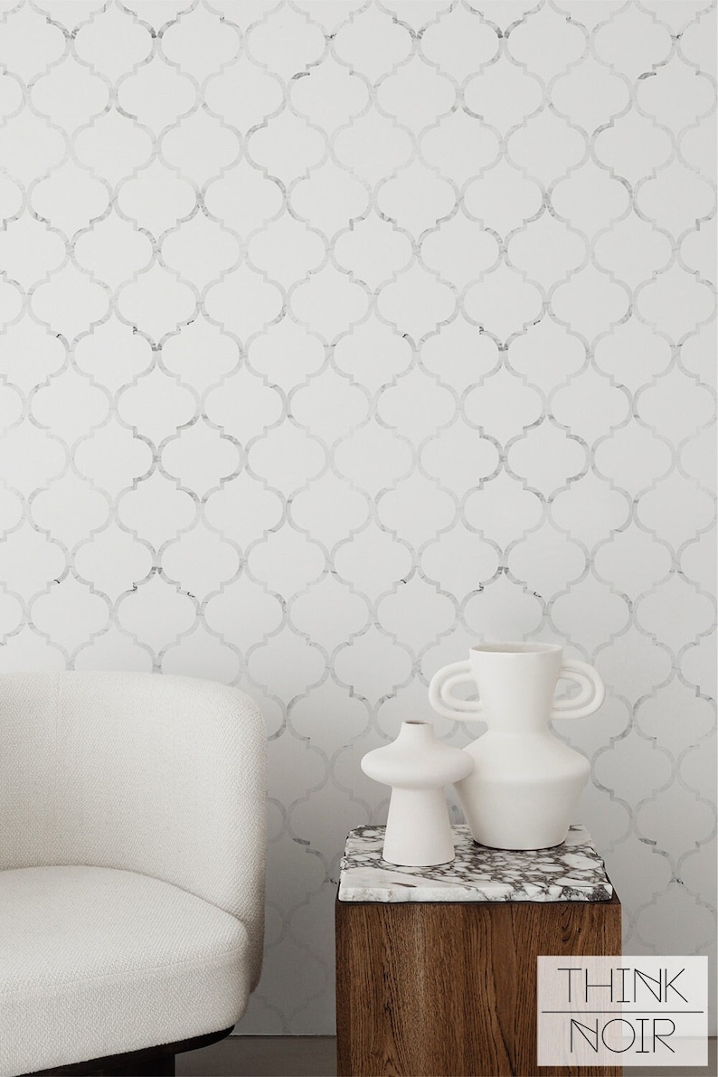 moroccan inspired wallpaper in marble