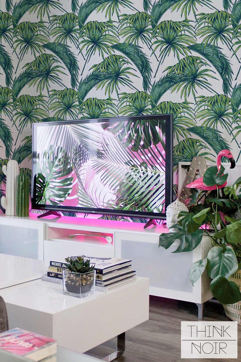 Tropic Palm Leaf Wallpaper /Removable /Regular Palm Wallpaper Etsy