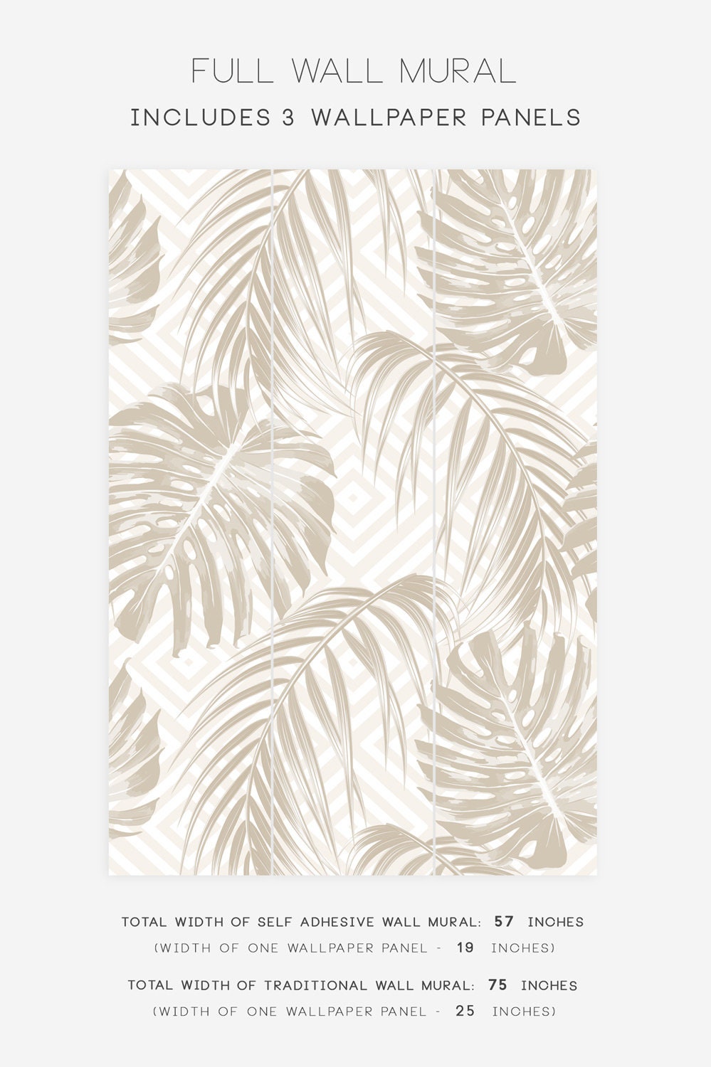 Beige Palm Leaf Wallpaper Mural - Tropical Peel and Stick Wallpaper - Etsy