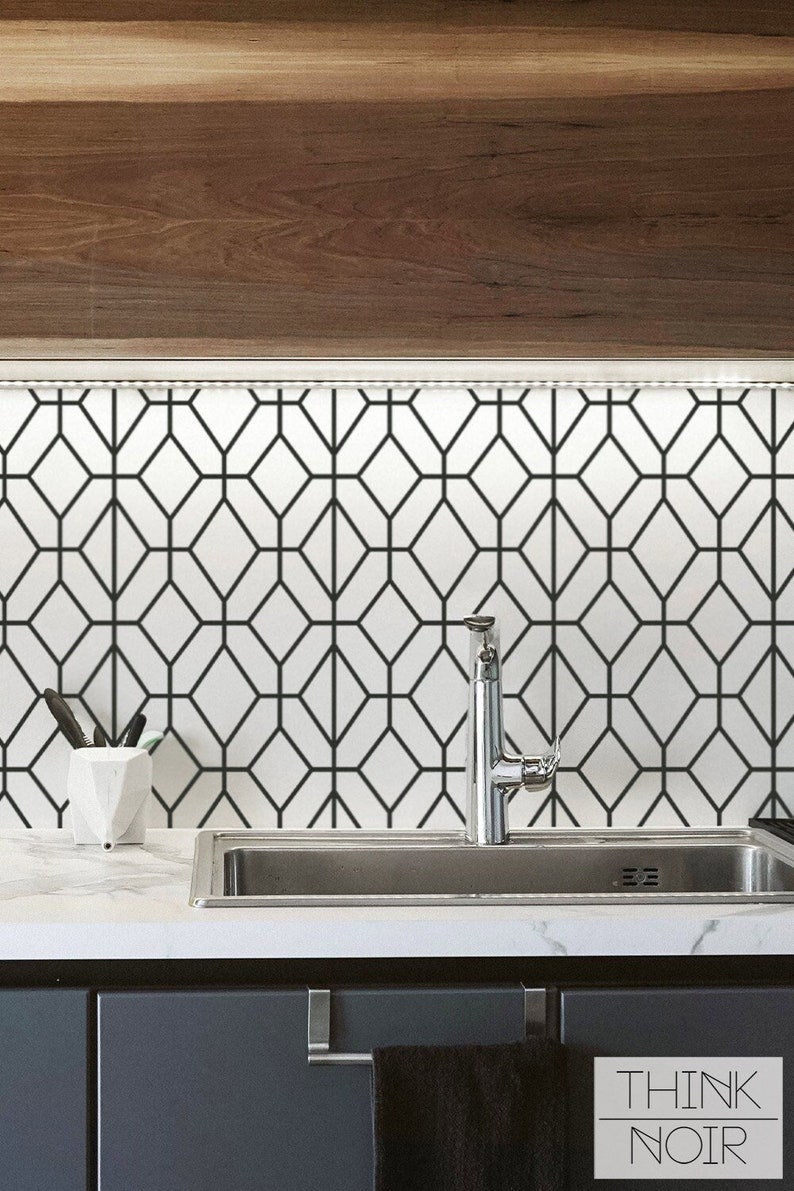 Curated visual reference: Gallery Detail: Geometric Tile Backsplash Grey Peel And Stick Backsplash Floor And
