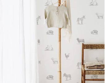 Animals Nursery Wallpaper Gender Neutral Baby Wallpaper Peel And Stick Nursery Wallpaper Baby Bedroom Wallpaper Farmhouse Animal Wallpaper