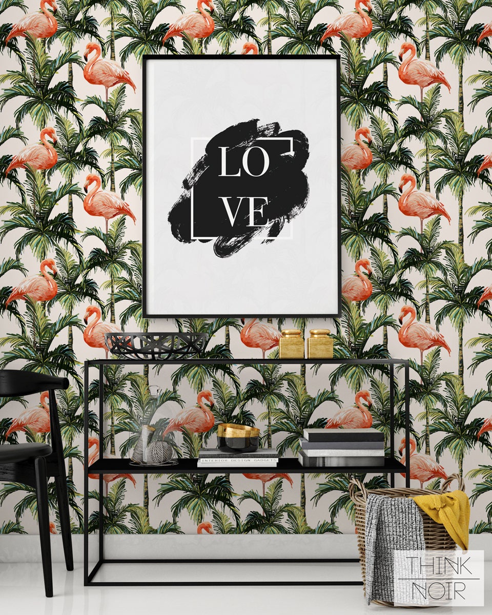 Tropical Flamingo Wallpaper / Self Adhesive Removable and Etsy