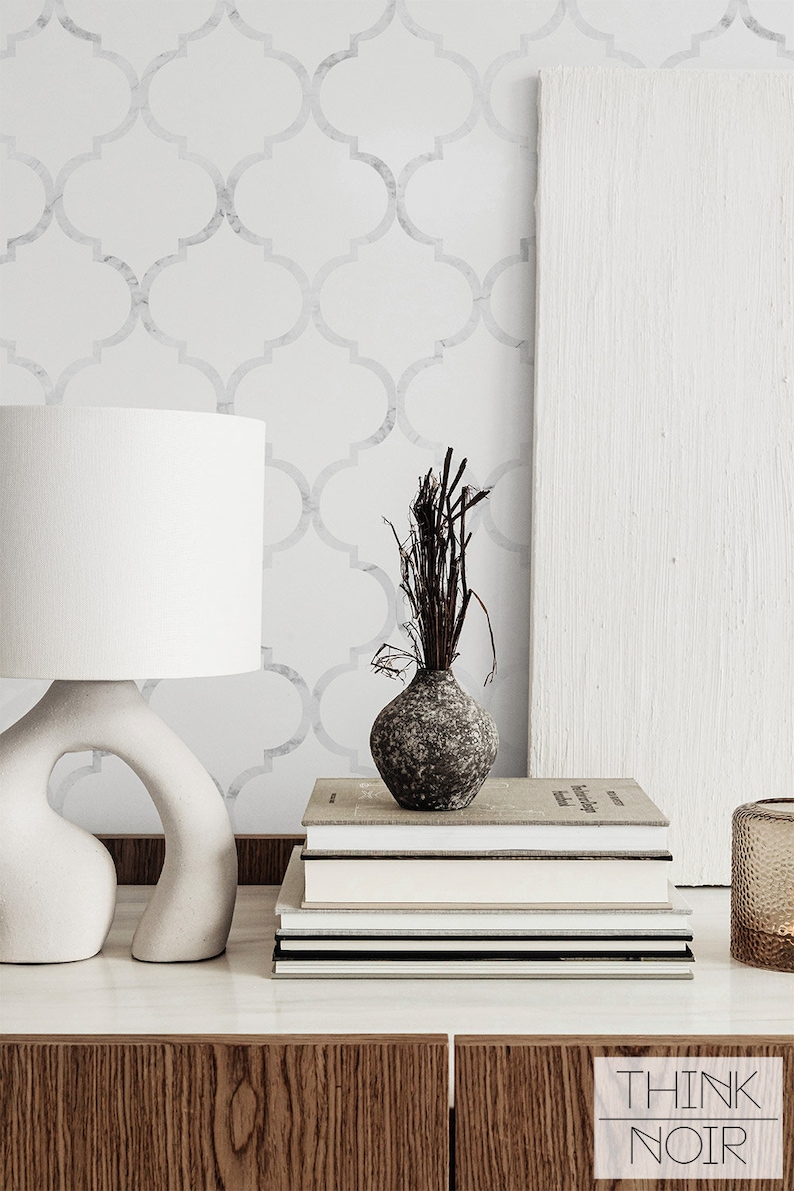 marble inspired wallpaper with moroccan inspired pattern