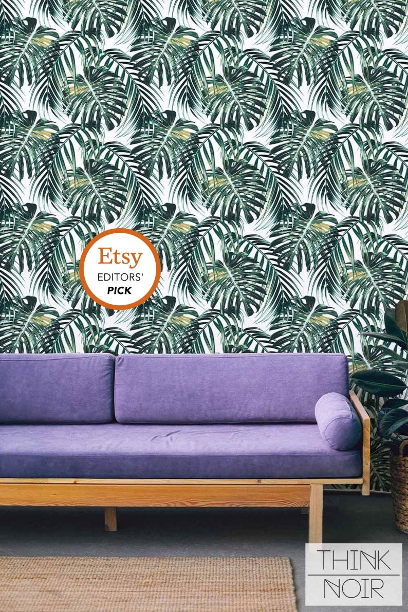 Modern tropical palms wallpaper peel and stick selected by Etsy