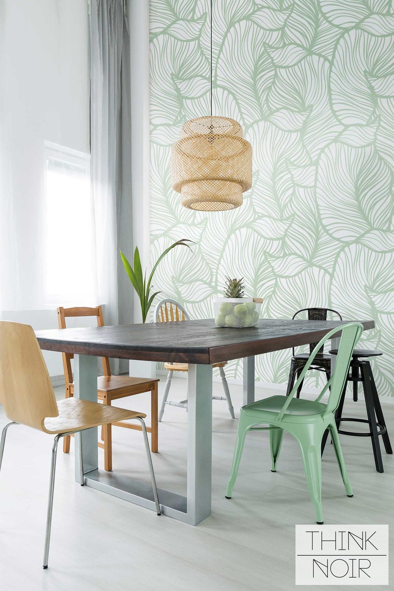 Oversized Floral Pattern Wall Mural Mint Green Flower Wall Etsy