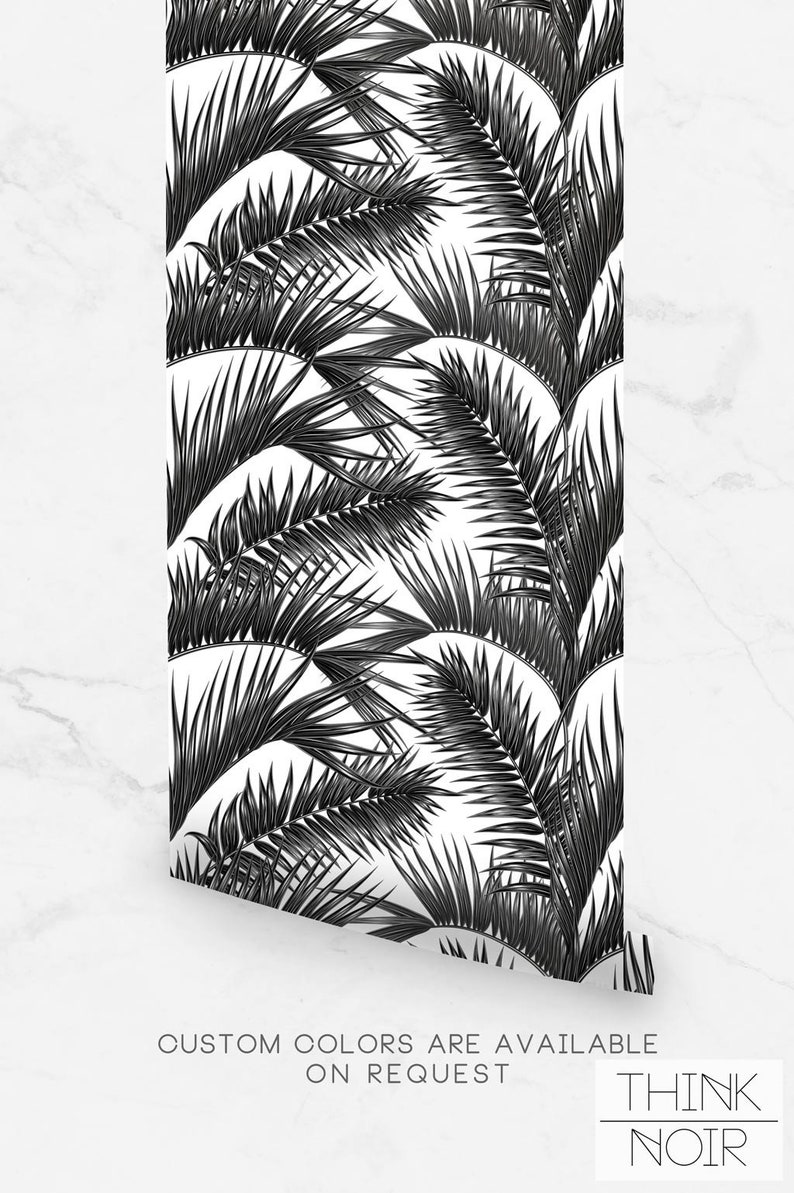 Dark Grey Palm Leaves Wallpaper /removable /regular Palm Etsy