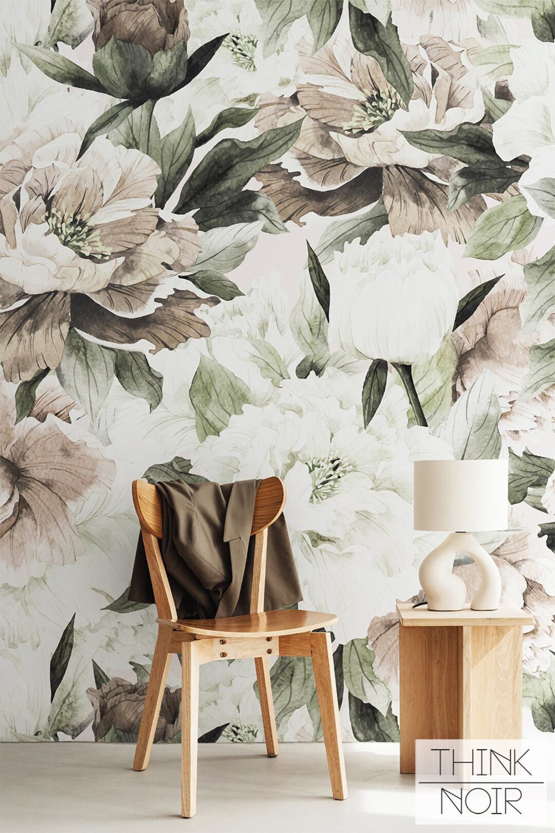 Peel and Stick Watercolor Peony Wallpaper Mural - Etsy