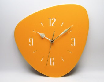 Laser Cut Handmade Daffodil Yellow Acrylic Wall Clock: Mid-Century Atomic Style