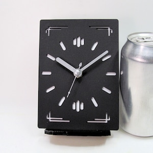 Laser Cut Handmade Art Deco Table Clock: Black Acrylic, Silent Sweep