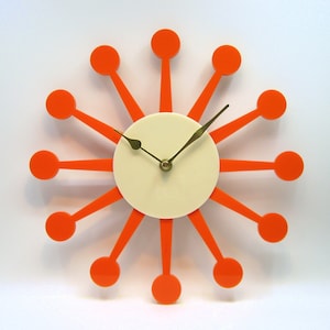 Laser Cut 1950&#39;s 60&#39;s Style Atomic era Sunburst Psychedelic clock, Handmade, Mid-Century, Starburst, USA, MCM