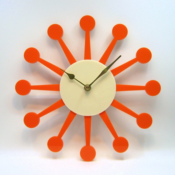 1950's 60's Style Atomic era Sunburst clock, Handmade, Mid-Century, Starburst, USA, MCM