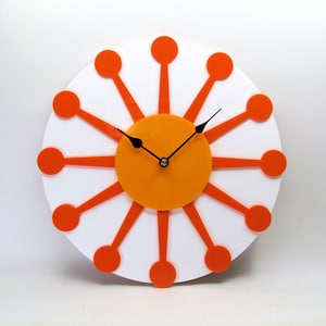 One of 1 Laser Cut Atomic Sunburst Clock: Mid-Century Modern Style
